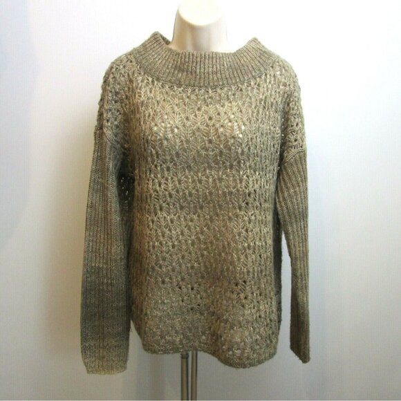 Tommy Bahama Open Knit Pullover Sweater Size Medium Brown Cowl Neck Wool Blend - Picture 1 of 6